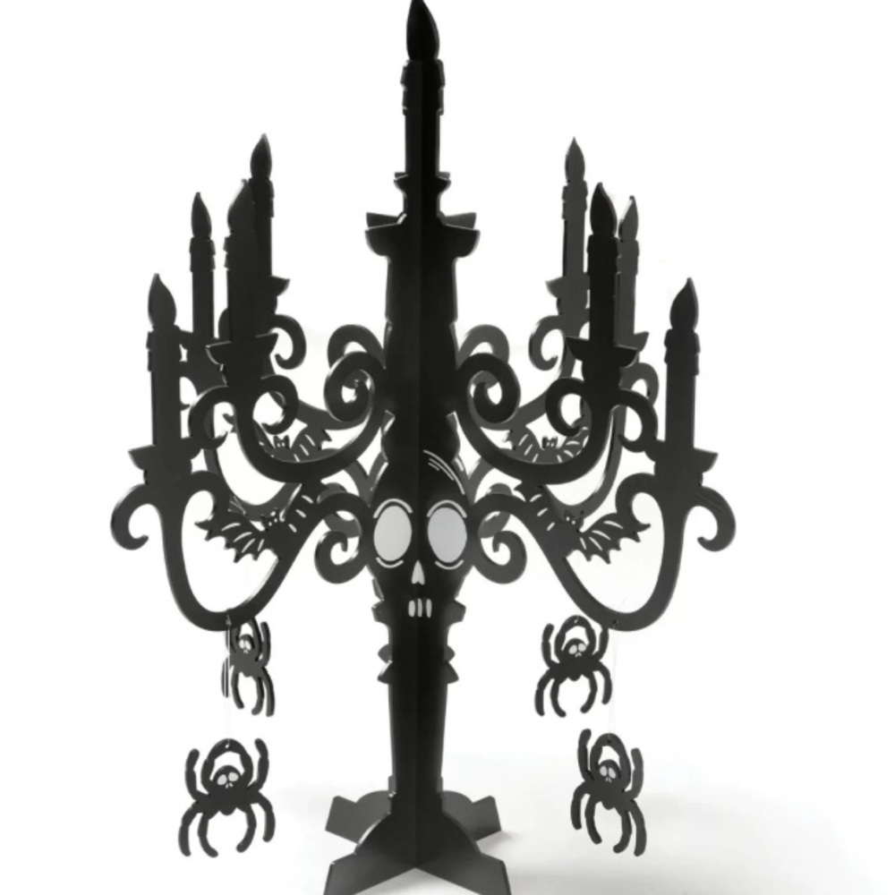 Black Gothic Candelabra with Spider Accents
